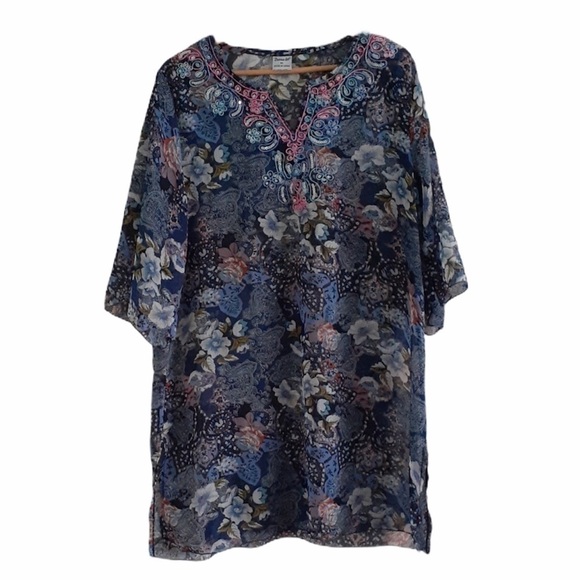 Floral Tunic / Cover Up With Embellishment Size XL - Picture 2 of 6